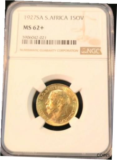 1927 南アフリカ ゴールド 1 ソブリン ジョージ V NGC MS 62+ 明るく美しい光沢1927 SOUTH AFRICA GOLD 1 SOVEREIGN GEORGE V NGC MS 62+ BRIGHT BEAUTIFUL LUSTER画像