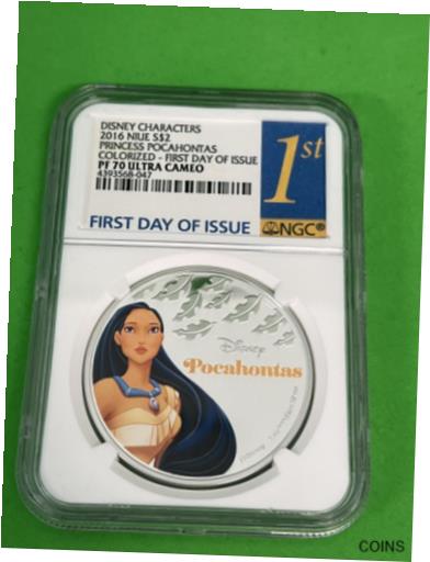 【極美品/品質保証書付】 アンティークコイン コイン 金貨 銀貨 [送料無料] 2016 Niue $2 Disney Princess series Pocahontas NGC PF70 UC silver coin (D3)画像