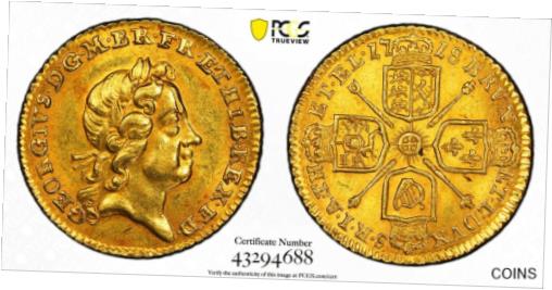 1718 年、イギリス、ジョージ 1 世。美しい金の 1/4 ギニア コイン。レア！ PCGS MS-62！1718, Great Britain, George I. Beautiful Gold 1/4 Guinea Coin. Rare! PCGS MS-62!画像