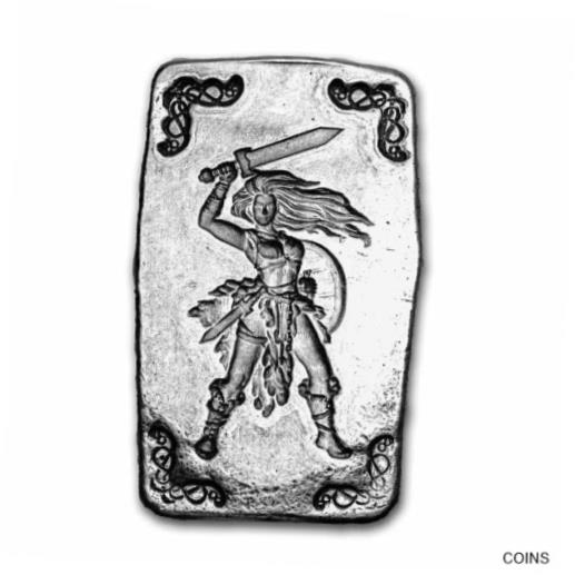 5 オンスのハンドポアリング シルバー バー - ヴァイキング ウォリアー: シールド メイデン - SKU#2478735 oz Hand Poured Silver Bar - Viking Warrior: Shield Maiden - SKU#247873画像