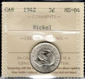 1942 ニッケル 5 セント ICCS MS-64 aGEM * 美しいキング ジョージ 6 世 カナダ 第二次世界大戦 5?1942 NICKEL Five Cents ICCS MS-64 aGEM * BEAUTIFUL King George VI Canada WWII 5?画像