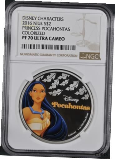2016 ニウエ プリンセス ポカホンタス カラーライズ 1 オンス シルバー コイン PF 702016 Niue Princess Pocahontas Colorized 1oz Silver Coin PF 70画像