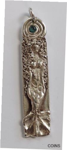 ユニークなハンドメイド マーメイド エメラルド .999 ファイン シルバー ペンダント バー 長さ 3 インチUnique Hand Made Mermaid Emerald .999 Fine Silver Pendant Bar 3