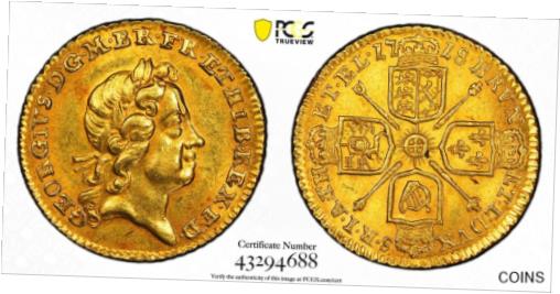 1718 年、イギリス、ジョージ 1 世。美しい金の 1/4 ギニア コイン。レア！ PCGS MS-62！ 1718, Great Britain, George I. Beautiful Gold 1/4 Guinea Coin. Rare! PCGS MS-62!画像