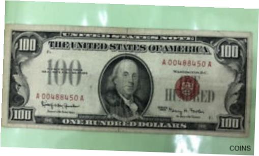 【極美品/品質保証書付】 アンティークコイン コイン 金貨 銀貨  [送料無料] 1966 $100 Dollar Bill United States Tender Red Seal