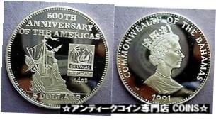 【極美品/品質保証書付】 アンティークコイン コイン 金貨 銀貨 [送料無料] 1991 Bahamas Large Proof Silver $5 Columbus on ship sighting America-500 years画像