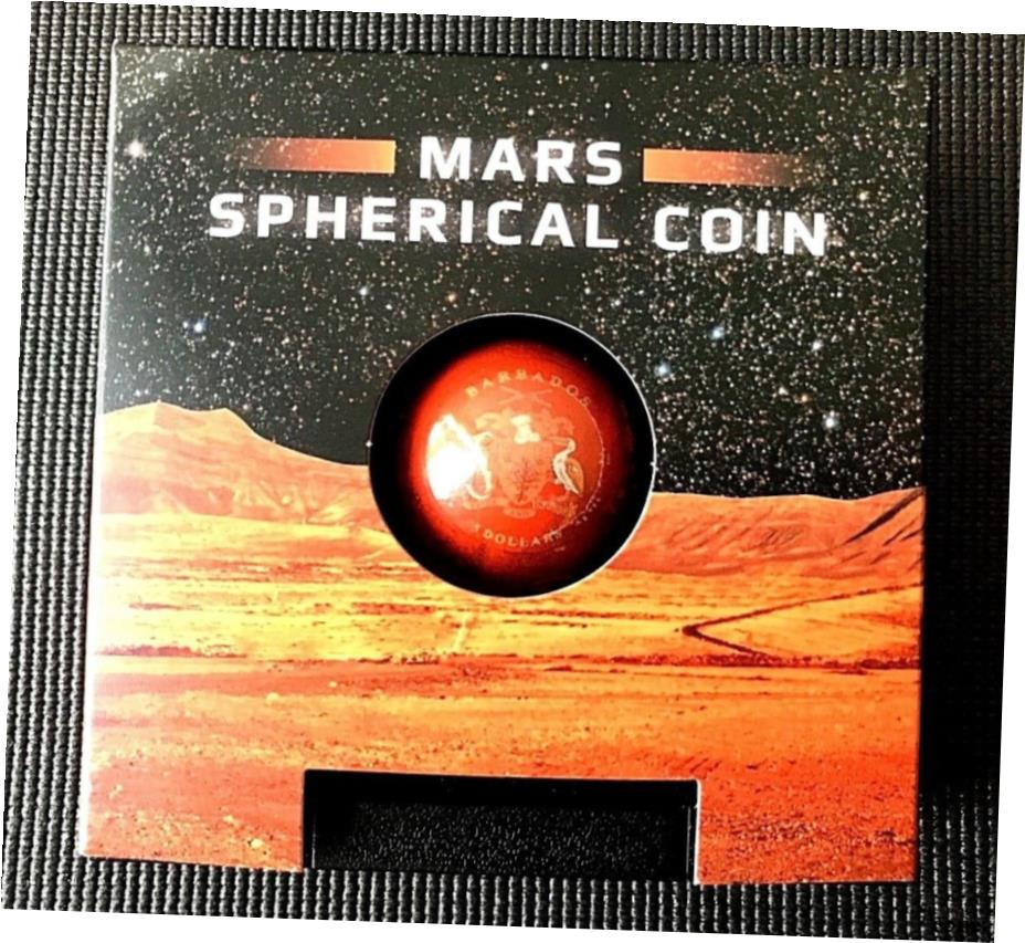 【極美品/品質保証書付】 アンティークコイン コイン 金貨 銀貨 [送料無料] BARBADOS 2021 $5 MARS 3D Spherical 1oz Silver Colorized Red Planet Coin.画像