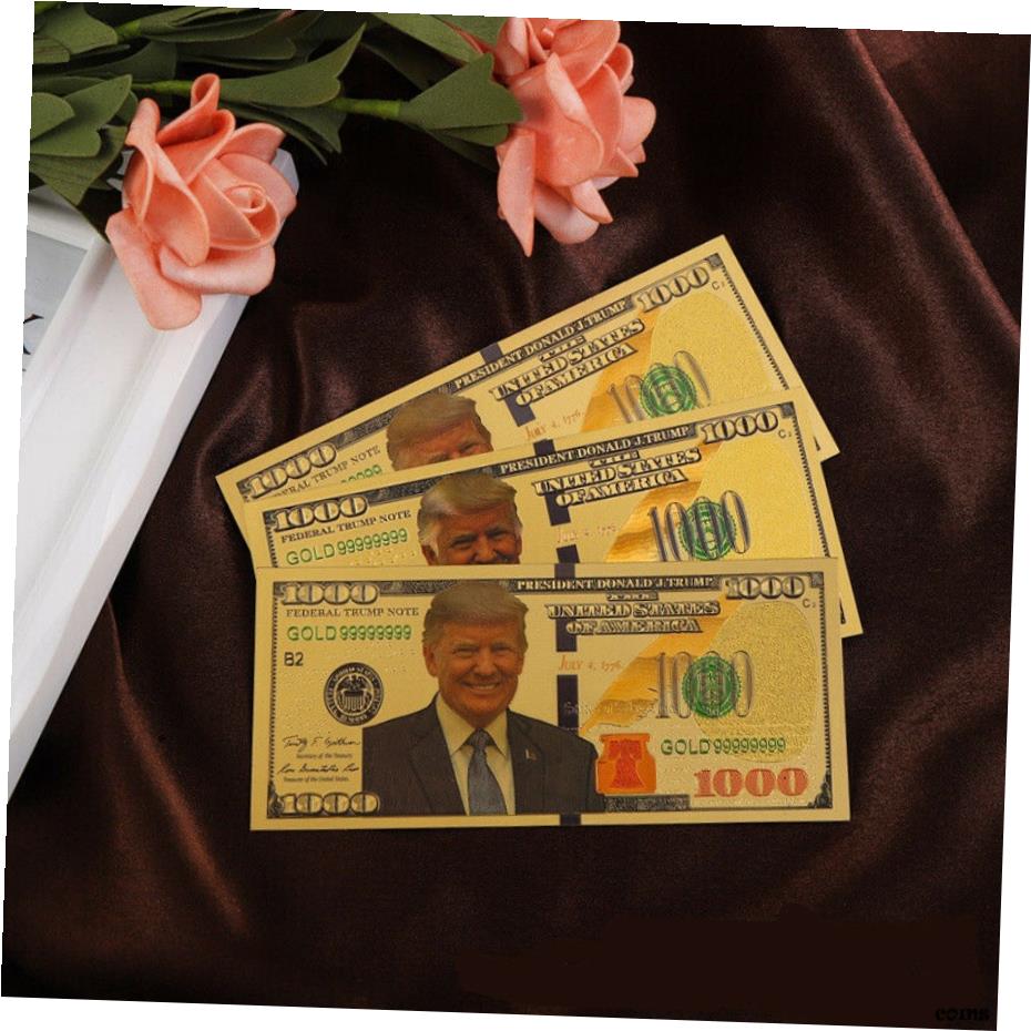 1000ドル米国ドナルド・トランプ記念コイン 大統領ゴールド紙幣 10枚セット1000 Dollar US Donald Trump Commemorative Coin President Gold Banknote Set of 10