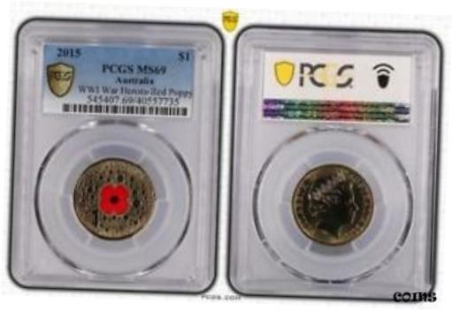 2015 第一次世界大戦 ウォー ヒーローズ $1 レッド ポピー PCGS MS69 トップ ポップ 47/0 #77352015 WWI War Heroes $1 Red Poppy PCGS MS69 Top Pop 47/0 #7735画像