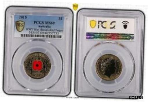 2015 第一次世界大戦 ウォー ヒーローズ $1 レッド ポピー PCGS MS69 トップ ポップ 47/0 #77332015 WWI War Heroes $1 Red Poppy PCGS MS69 Top Pop 47/0 #7733画像