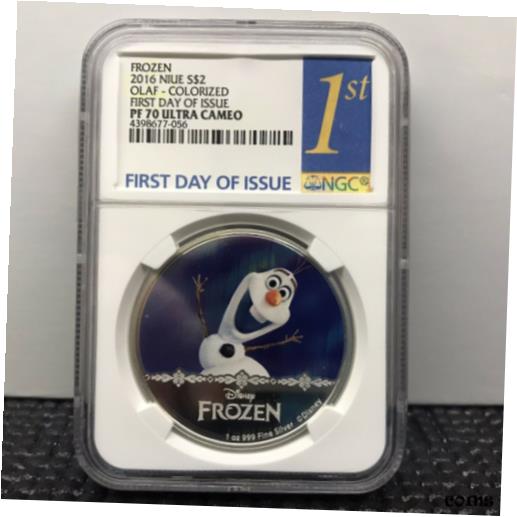 ディズニー公式2016アナと雪の女王1オンス銀貨 PF70 UC初日発行ラベル付 ディズニー公式2016アナと雪の女王1オンス銀貨 PF70 UC初日発行