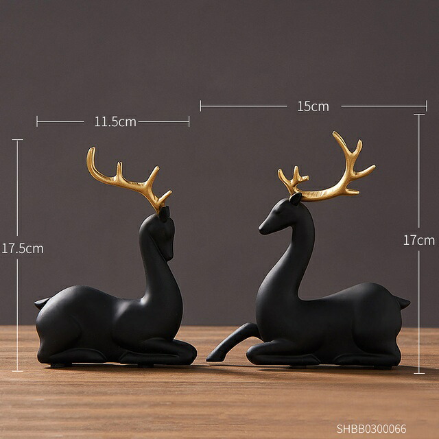 オブジェ 【ディアブラック2個】ペアホーススタチューアブストラクトアニマルレジンモデルノルディックホームデコレーションアクセサリーアートディアスカルプチャーニューイヤーデコレーションクラフトギフト 【Deer-black 2pc】A Pair Horse Statue Abstract Animal Resin|Vivito通販 -輸入雑貨と生活用品-