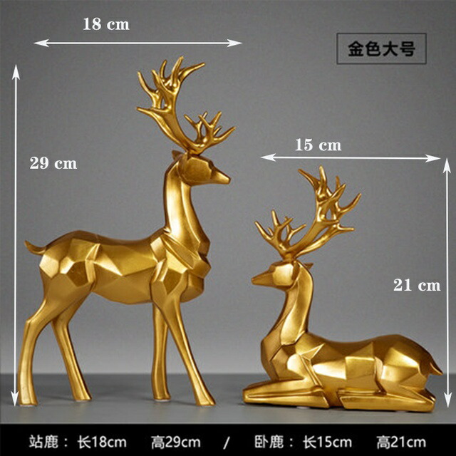 オブジェ 【Golden-Large2PCS】動物の置物樹脂鹿の彫刻モデルオフィスデスクの装飾モダンなリビングルームの装飾ホームアクセサリー新年の贈り物 【Golden-Large 2 PCS】Animal Figurines Resin Deer Sculpture Model Office Desk Decor Modern Living Room Decoration Home
