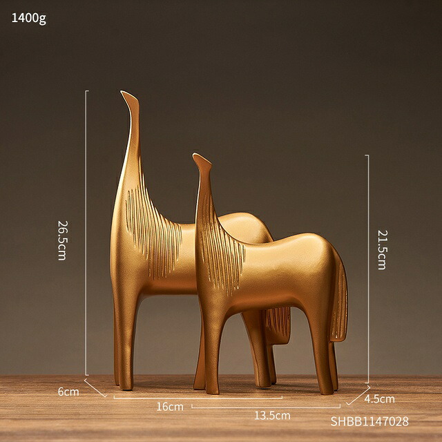 オブジェ 【ホースゴールド】アブストラクトアートレジンホームスタチューゴールデン卓上アクセサリーリビングルームデコレーション彫刻北欧フィギュアインテリアギフト用 【Horse-gold】Abstract Art Resin Home Statue Golden Tabletop Accessories Living Room Decoration