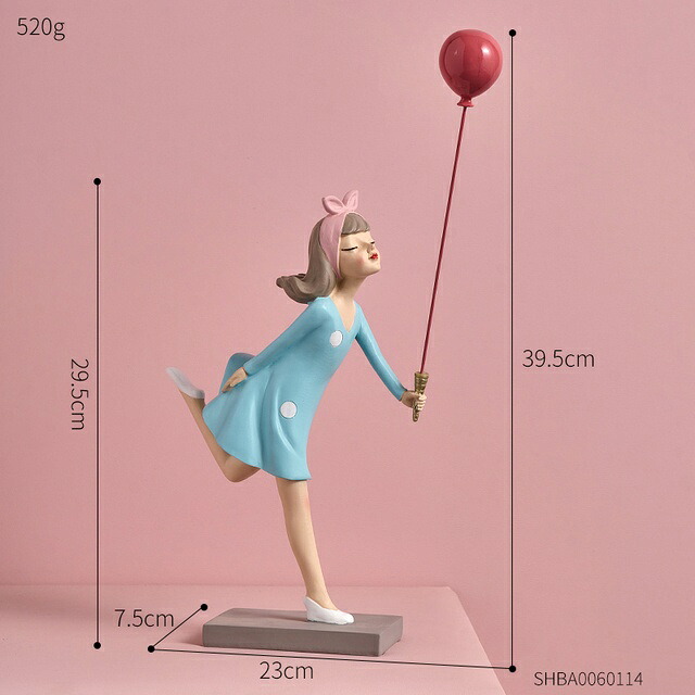 オブジェ 【39.5cm-B-Blue】レジンドールモデルバルーンガールフィギュアリビングルームオフィスデスクオーナメント用モダンホームデコレーションアクセサリークリスマスギフト 【39.5cm-B-Blue】Resin Dolls Model Balloon Girl Figurines Modern Home Decoration Accessori