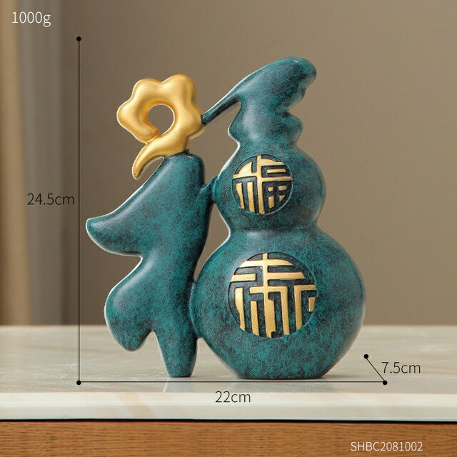 オブジェ 【24.5cm-グリーン】中国風水装飾幸運の花瓶樹脂装飾金家の装飾植物花瓶リビングルームオフィス装飾ギフト 【24.5cm-Green】Chinese Feng Shui Decoration Good Luck Vase Resin Embellishment Gold Home Decoration Plant Vase Living Room Office Decor Gifts