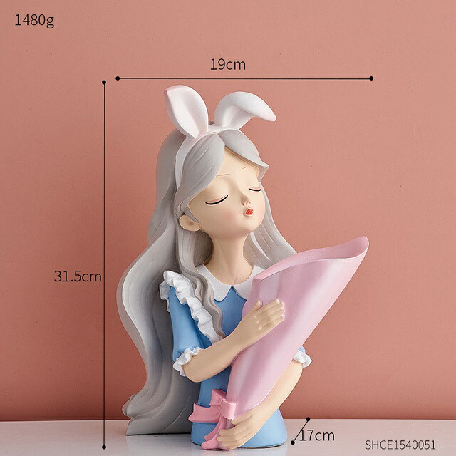 オブジェ 【青】ガールスタチュークリエイティブフラワー花立てモダンホームデコレーションレジンモデルリビングルームデコレーション刻みつける花立てガールバースデーギフト 【Blue】Girl Statue Creative Flowers Vase Modern Home Decoration Resin Model Living Room Decoration S