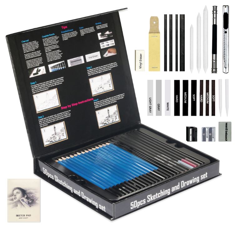 鉛筆セット デッサン ドローイング スケッチ えんぴつ 96ピース スケッチ ドローイングセット Black ブラック 送料無料 輸入品 消しゴム カーボンスティック Hazelwoodconst Com
