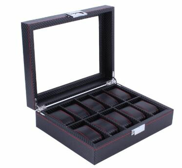 腕時計 収納 ディスプレイケース コレクションケース 卓上 コレクションボックス 腕時計ディスプレイボックス 10本収納 10grids ブラックbox レッドステッチ 送料無料 並行輸入品 ディスプレイ収納 ウォッチ 時計 Lojascarrossel Com Br