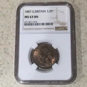 イギリス 1887 1/2 P 半ペニー NGC MS63 BN