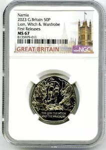2023 イギリス 50P UNC NGC MS67 ナルニア国物語の魔女とワードローブの初回リリース画像
