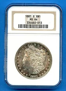 1881 S NGC MS64 モーガン シルバー ダラー $1 米国造幣局コイン 1881-S MS-64 カラー!