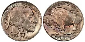 1938-D PCGS MS65 Gem BU バッファロー ニッケル - 優れた両面カラートーン!画像