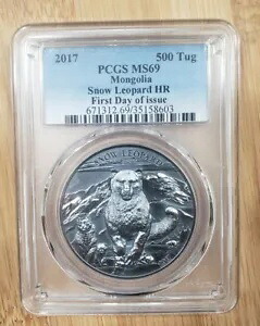 2017 モンゴル 1オンスSnow Leopard H.R シルバー コイン PCGS MS69 FDOI + ボックス & COA｜WORLD RESOURCE【KING店】