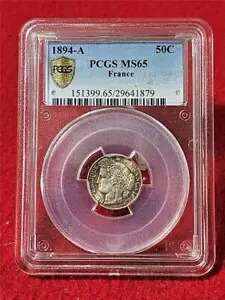 1894-A フランス シルバー 50 サンタイム KM-814.1 0.0671oz ASW PCGS MS 65 #MF-T2442