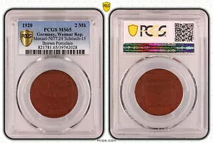 ワイマール プローブ 2 マーク 1920 磁器 PCGS MS65 51696｜WORLD RESOURCE【KING店】