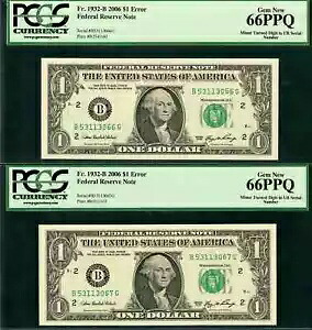 コンセックペア: $1 2006 シリアル番号の桁誤り PCGS Gem 新品 66PPQ