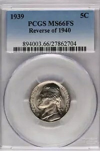 1939 年 1940 年の逆ジェファーソン ニッケル PCGS MS66FS *DoubleJCoins* JL1100-193
