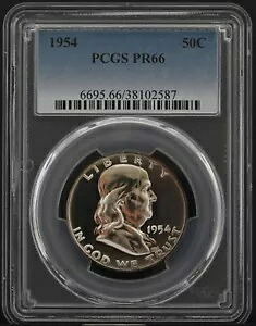 PR66 1954 PCGS フランクリン シルバー ハーフダラー プルーフ ナチュラル トーン レア コイン