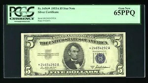 DBR 1953-A $5 シルバー ジェム スター Fr. 1656* PCGS 65 PPQ シリアル *24654292A|WORLD RESOURCE【KING店】