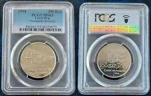チェコ共和国 シルバー 200 コルン UNC コイン 1994 年 KM#12 日 ノルマンディー PCGS MS63
