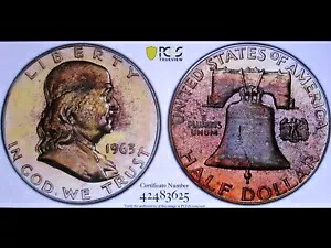 1963 フランクリン ハーフ PF65 デュアルトーン クロマティック ジェム PCGS ゴールド シールド PQ+