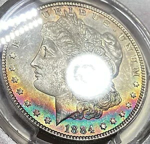 1884 P モーガン シルバー ダラー 表面レインボー カラフルな三日月調色 PCGS MS 63+｜WORLD RESOURCE【KING店】