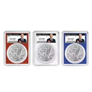 3 個セット - 2024 $1 1 オンス アメリカン シルバー イーグル PCGS MS69 バイデン 第 46 代大統領 L...｜WORLD RESOURCE【KING店】