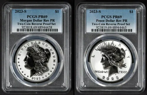 2023-S PCGS PR69 モーガン & ピース シルバー ダラー $1 リバース プルーフ セット、OGP 付き｜WORLD RESOURCE【KING店】
