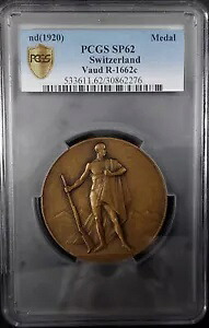 (1920) スイス射撃祭メダル、R-1662c、AE、60mm、ヴォー州、PCGS グレード SP 62!|WORLD RESOURCE【KING店】
