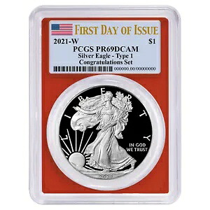 2021-W プルーフ $1 タイプ 1 アメリカン シルバー イーグル おめでとうセット PCGS PR69DCA...