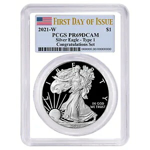 2021-W プルーフ $1 タイプ 1 アメリカン シルバー イーグル おめでとうセット PCGS PR69DCA...