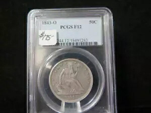 1843-O シーテッド リバティ ハーフダラー、PCGS 等級 F-12 流通コイン。ストア#03322