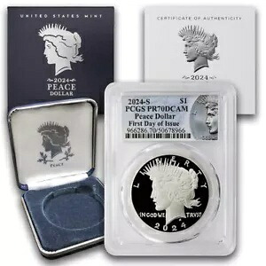 2024-S $1 シルバー ピース プルーフ PCGS PR70DCAM ディープ カメオ ドル コイン FDOI w/OGP｜WORLD RESOURCE【KING店】