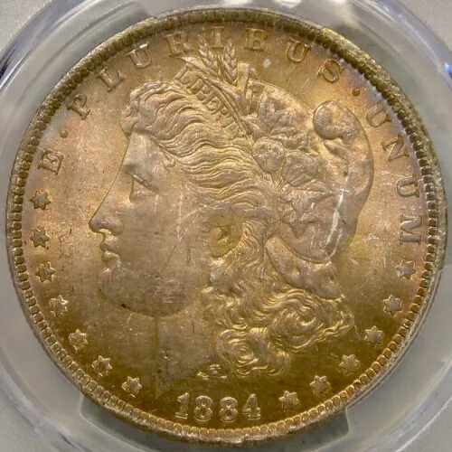 1884年 O モーガン シルバー ドル ゴージャスな美しさ、レインボー調の希少性 *PCGS MS 64*