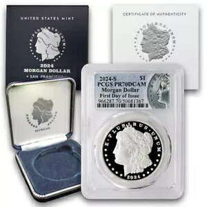 2024-S $1 モルガン ドル シルバー PCGS PR70DCAM FDOI ディープ カメオ プルーフ コイン、OGP 付き｜WORLD RESOURCE【KING店】