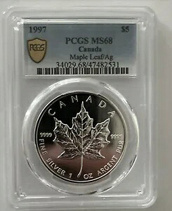 1997 コイン、カナダコイン、5 ドルコイン、シルバーメープルリーフコイン、PCGS MS 68｜WORLD RESOURCE【KING店】
