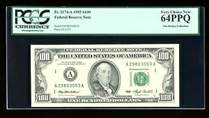 DBR 1993 $100 FRN ボストン Fr. 2174-A PCGS 64 PPQ シリアル A29803003A|WORLD RESOURCE【KING店】