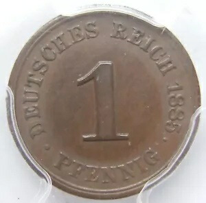 コイン ドイツ帝国 エンパイア 1 フェニヒ 1885 G 極細 PCGS MS62BN