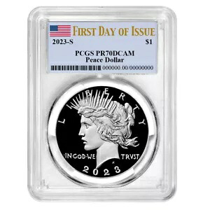 2023-S プルーフ $1 ピース シルバー ダラー PCGS PR70DCAM FDOI フラグ ラベル